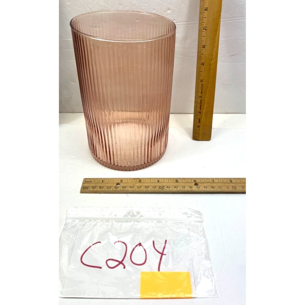 Pink Ribbed Glass Vase 6.5" Tall Vintage-Style Cylinder For Home Decor/Floral - Picture 5 of 5